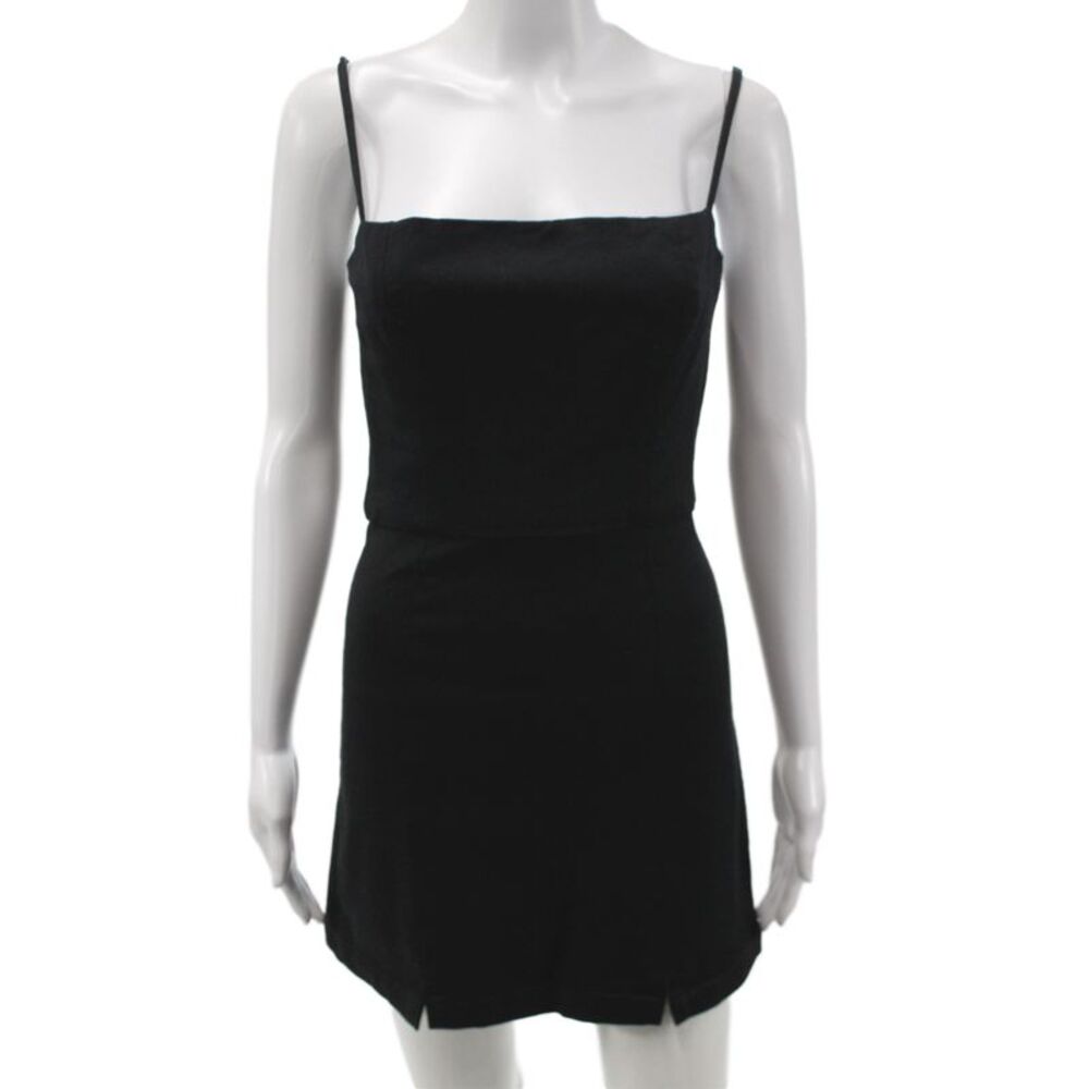 Reformation Women Slip Dress Black Square Neck Mini Zip Size 4